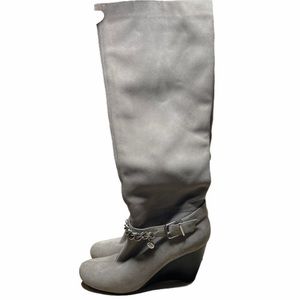 BCBGeneration Grey Suede Wedge Under the Knee Boot